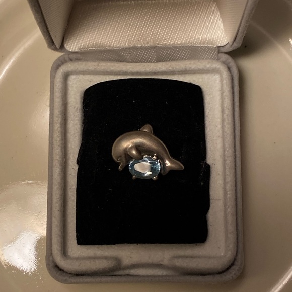 ๐ Vintage adorable 925 sterling silver, blue topaz dolphin slider pendant. - Picture 3 of 9